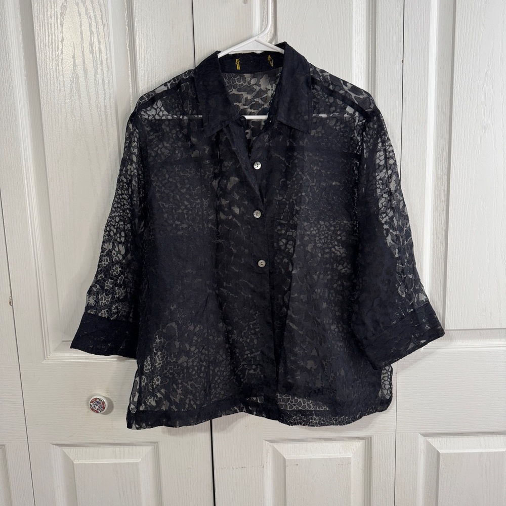 Semi sheer animal print button up lightweight jacket